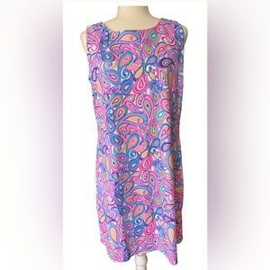 Lulu-B Sleeveless UPF 50+ Pink and Blue Multi Paisley Shift Dress Size L